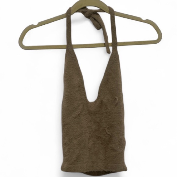 Gymshark Whitney Simmons Taupe Fuzzy Halter Tank Top Size Small - Picture 3 of 8